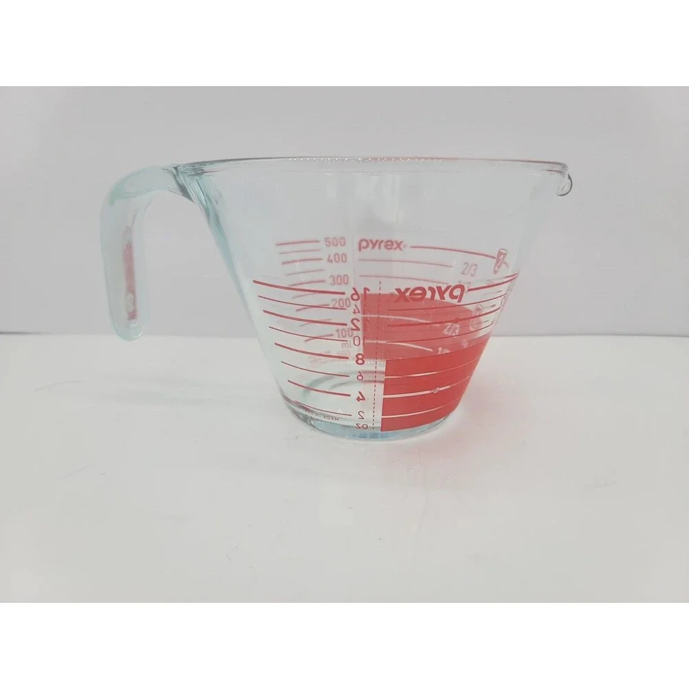 2 Cup Glass Pyrex Red Lettering Measuring Cup